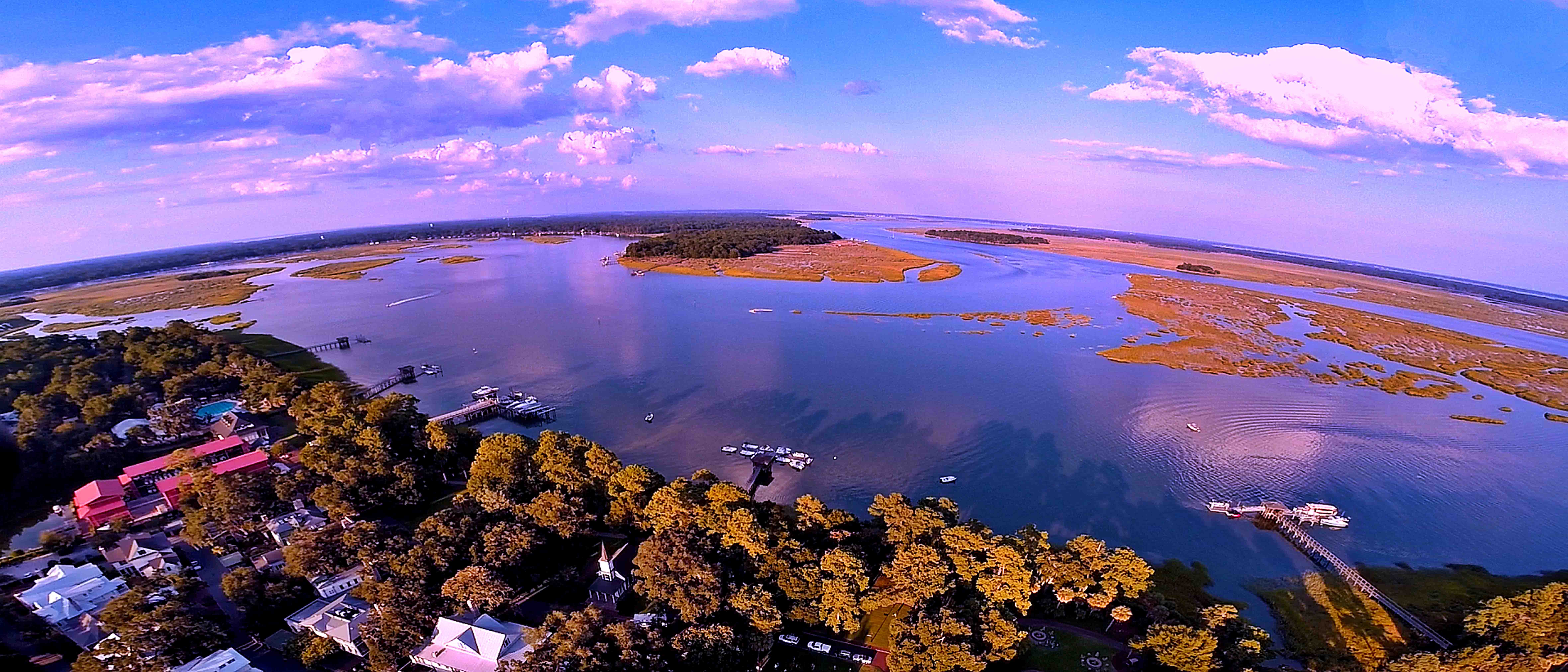 Aerial view of Town of Bluffton's May River