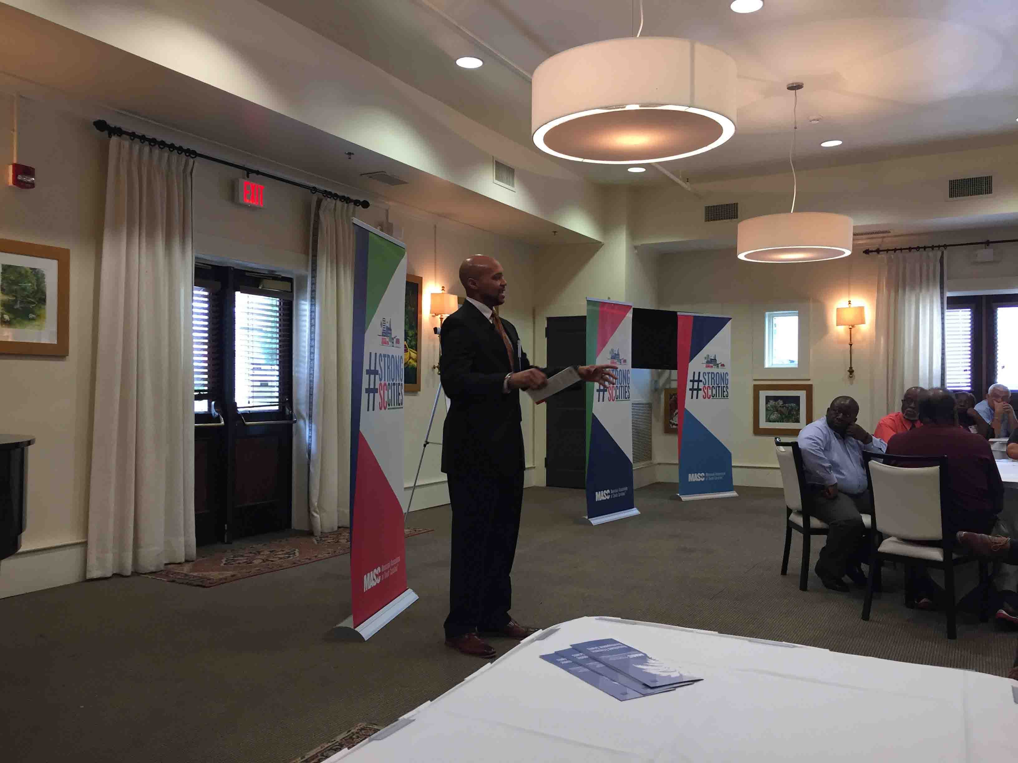 Tiger Wells of the Municipal Association of SC briefing attendees of the Regional Advocacy Meeting in Florence, SC