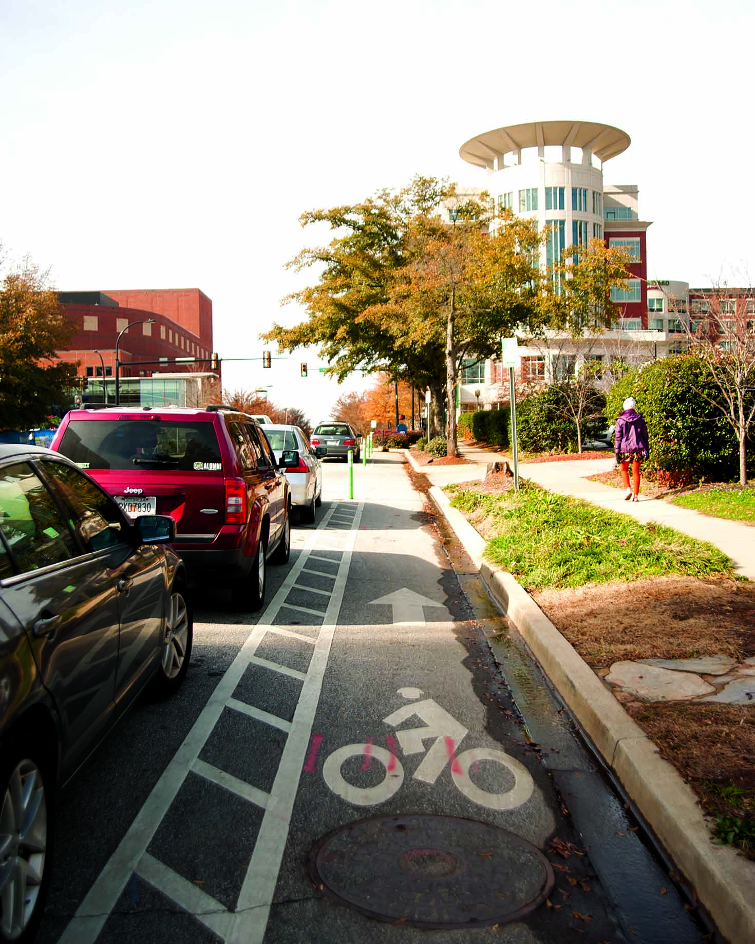 This bike lane on Broad Street in downtown Greenville